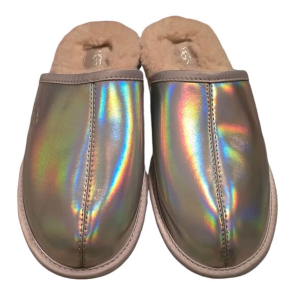 UGG PEARLE IRIDESCENT METALLIC Slides Sherpa Mules Slippers size 8 new - Picture 1 of 8